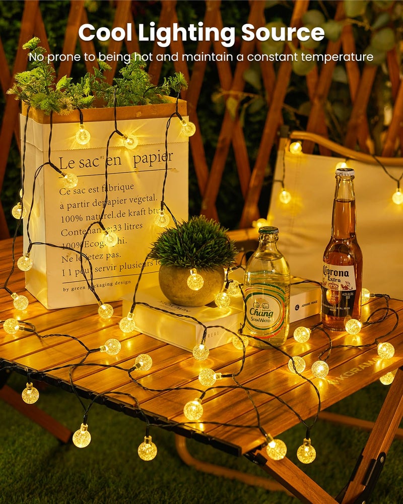 Brightown أضواء شمسية متسلسلة خارجية 60 LED بطول 36 قدم مع 8 أوضاع إضاءة، أضواء كريستالية تعمل بالطاقة الشمسية مقاومة للماء للحديقة والفناء والشرفة وزينة حفلات الزفاف - Image 4